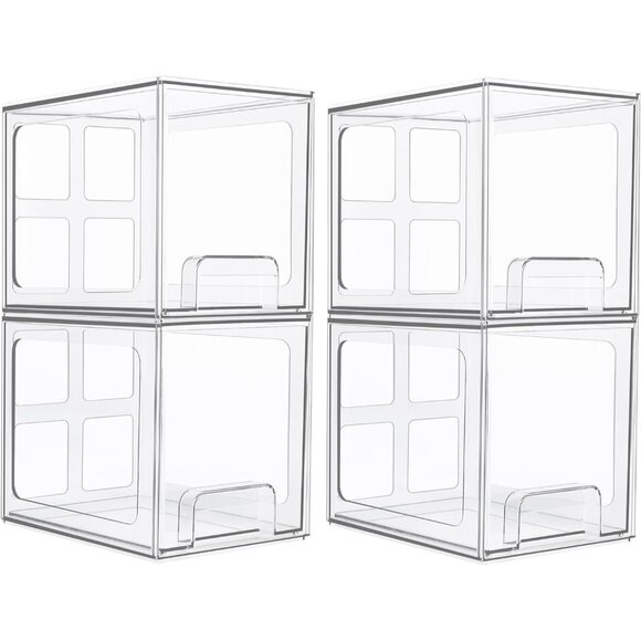 New 4-Pack Clear Plastic Stackable Acrylic Drawers for Vanity Storage Organizers